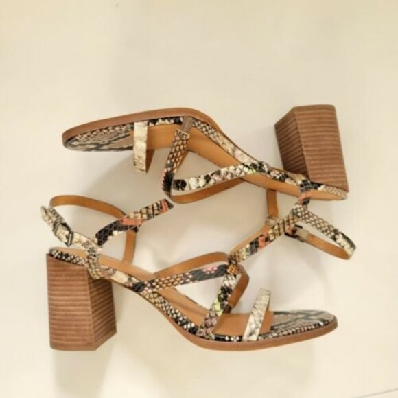 Madewell Strappy Sandal Leather block Heel Snake Embossed Women's Size 10 summer - Picture 2 of 9
